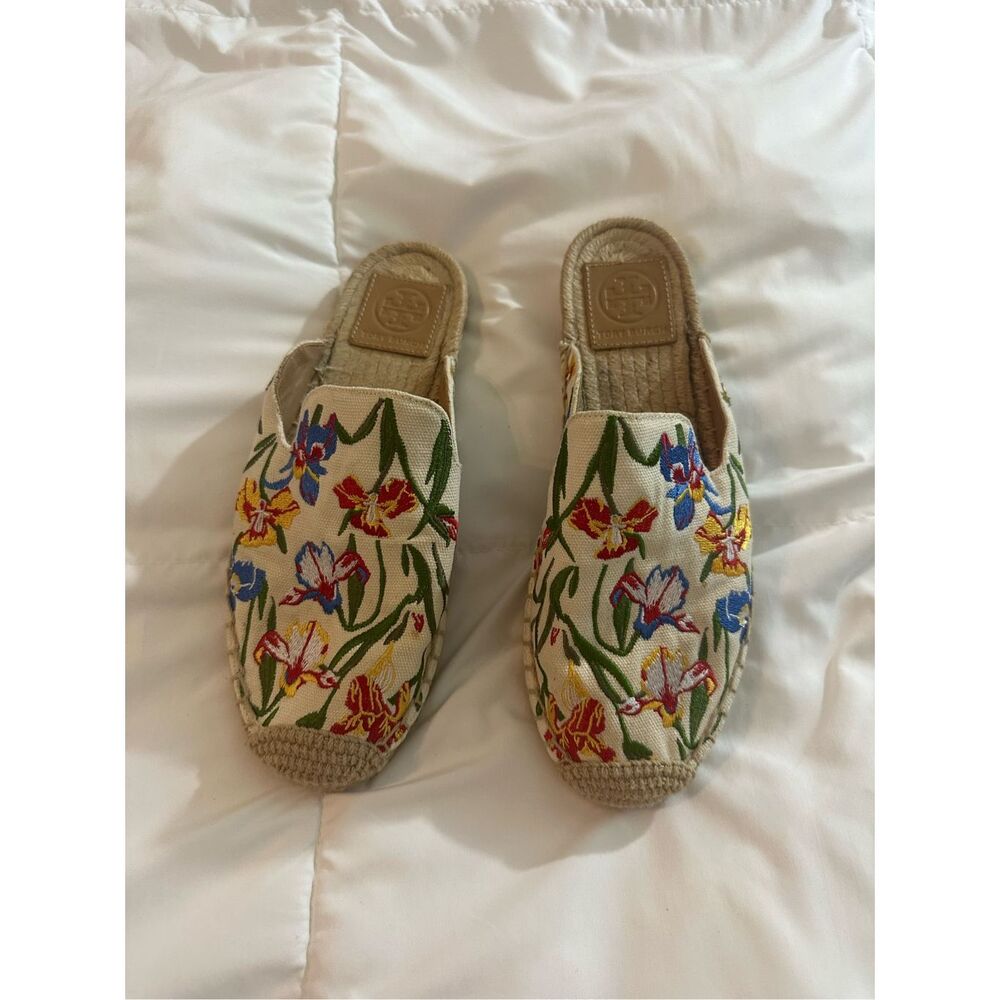 Tory Burch Women's Embroidered Floral Round Toe Mules Multicolor Size 6 - Picture 4 of 11